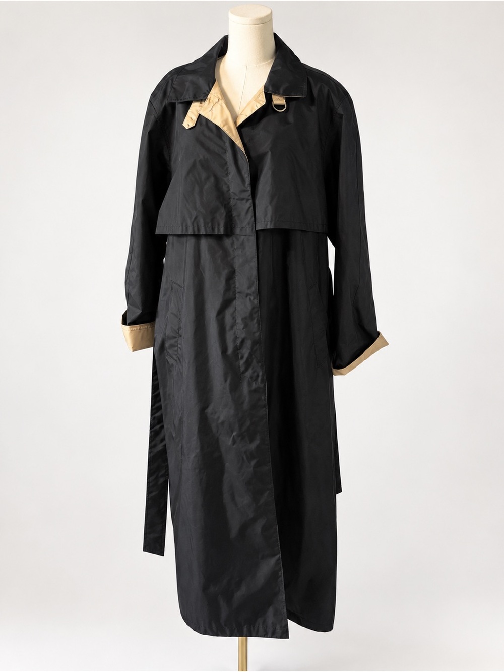 Sterling Bay Black Coated Nylon Jacket Trench Rain Coat Vintage 14